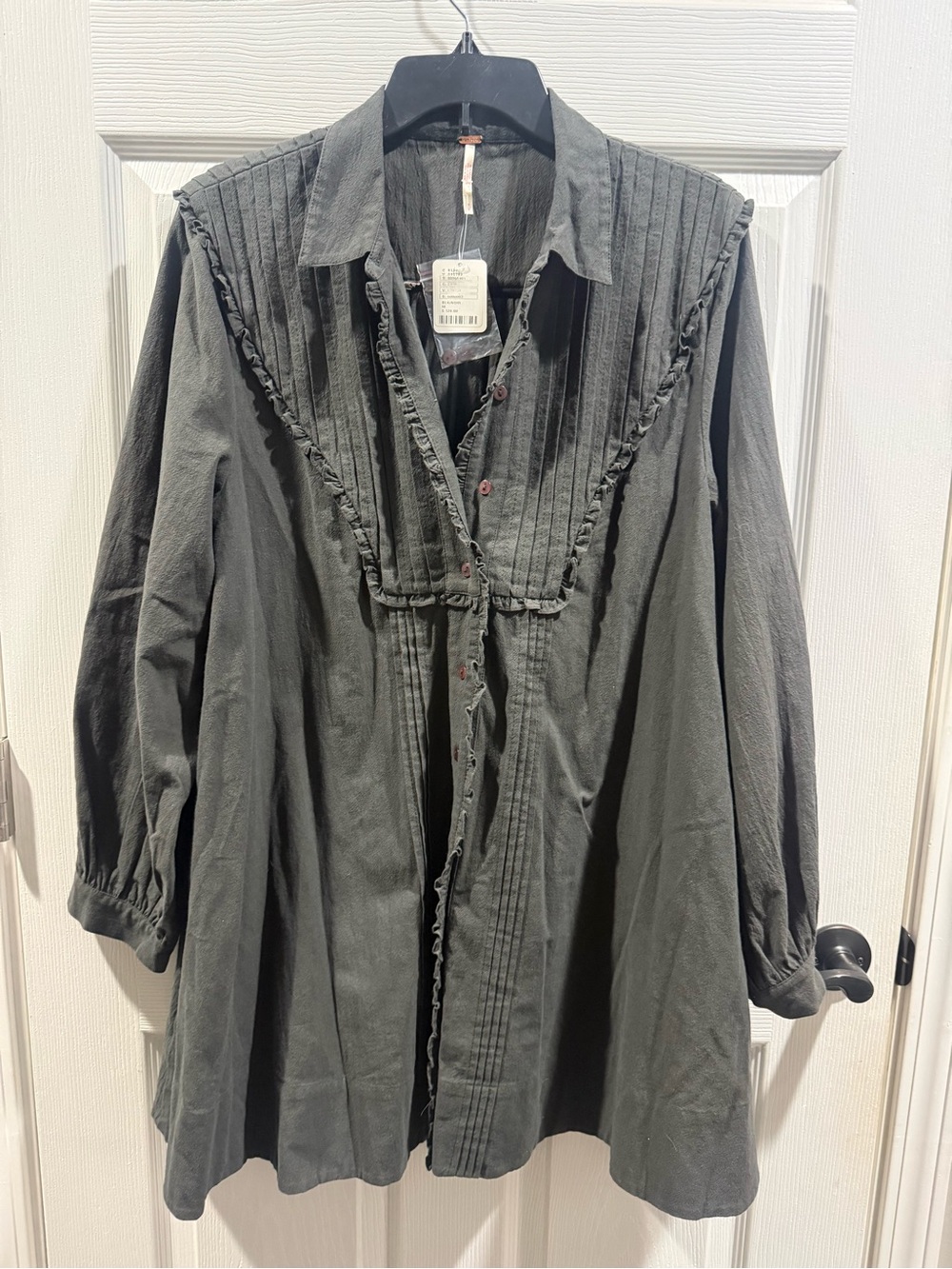 Free People Cherry Mini Dress NWT Charcoal Gray Ruffle Pintuck Boho $128